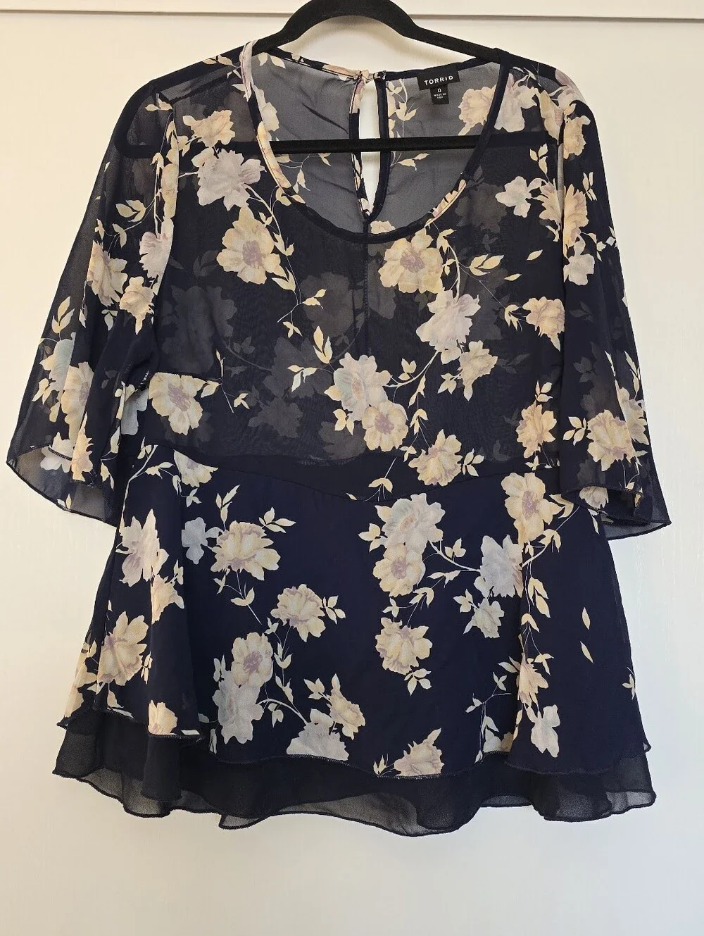 Torrid - (Plus-Size) Floral Flowy Sheer Chiffon Peplum Blouse